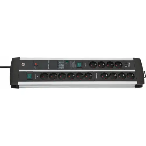 Prelungitor Brennenstuhl Premium Protect Line, 14 Prize, 3m, 2 x USB (Negru/Gri)