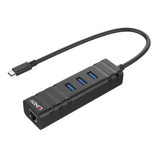 Hub USB Lindy 43249, USB-C (Negru)