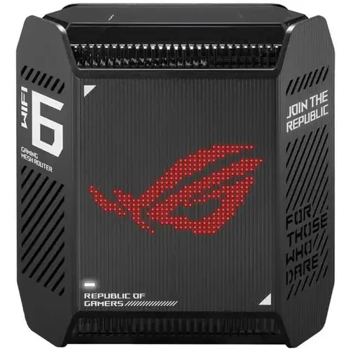 Sistem Wi-Fi Mesh Gaming ASUS ROG Rapture GT6, AX10000, Tri-Band, acoperire 275m², Tri-Core 1.7GHz CPU, 256MB/512MB Flash/RAM, 2.5G port, AiProtection Pro, Adaptive QoS, VPN server/client, IPTV, OFDMA, Beamforming, Link Aggregation, AiMesh (Negru)
