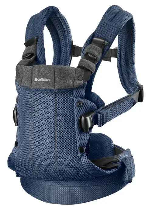 Ham anatomic BabyBjorn Harmony Navy Blue, Pozitii multiple de purtare, 0-15 kg, 0-3 ani, 3D Mesh (Albastru)