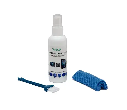KIT curatare LCD 3-in-1 Spacer SP-CL-01, solutie curatare 100ml, pensula, servetel microfibre