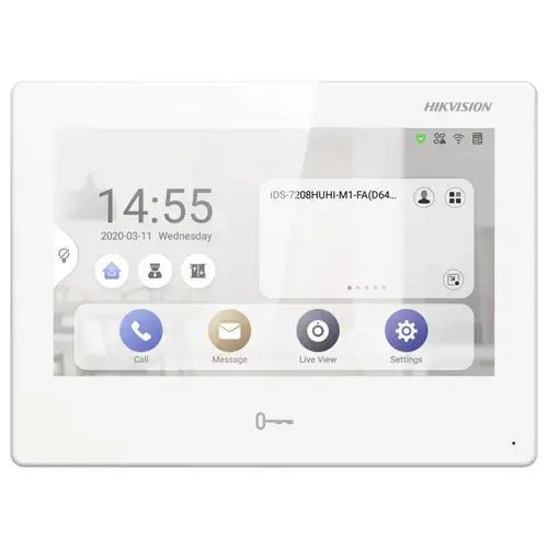 Post interior videointerfon  Hikvision DS-KH9310-WTE1 (B), Android, WIFI, management pentru toate sistemele Hikvision conectate prin Hik Connect, apelare video si deschidere usa din aplicatia mobila, ecran TFT 7 inch color, rezolutie 1024 × 600