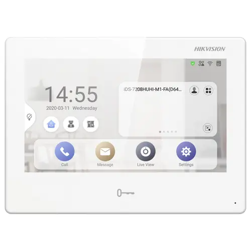 Post interior videointerfon  Hikvision DS-KH9310-WTE1 (B), Android, WIFI, management pentru toate sistemele Hikvision conectate prin Hik Connect, apelare video si deschidere usa din aplicatia mobila, ecran TFT 7 inch color, rezolutie 1024 × 600