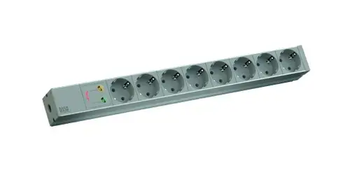 PDU Bachmann BM-333.404, 8 prize Schuko, 1U, impamantare, protectie supratensiune, fara intrerupator, cablu 2m, RAL 7035, Aluminiu