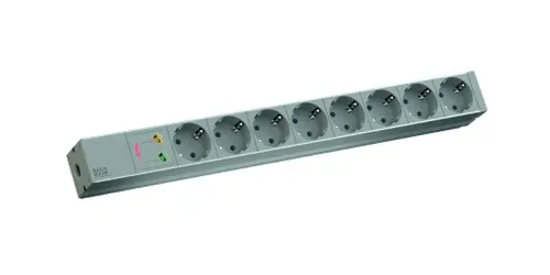PDU Bachmann BM-333.404, 8 prize Schuko, 1U, impamantare, protectie supratensiune, fara intrerupator, cablu 2m, RAL 7035, Aluminiu