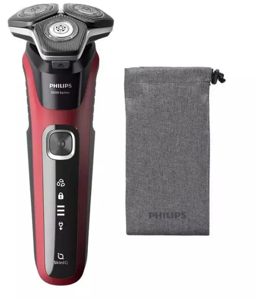 Aparat de ras PHILIPS Shaver Series 5000 S5883/10, Acumulator, autonomie 60 min, SkinIQ (Negru/Rosu)