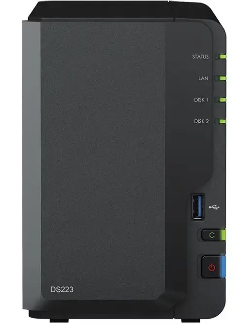 NAS Synology DS223, 2 Bay-uri, Gigabit, Procesor Realtek RTD1619B, t2 GB DDR4 (Negru)