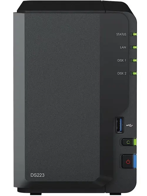 NAS Synology DS223, 2 Bay-uri, Gigabit, Procesor Realtek RTD1619B, t2 GB DDR4 (Negru)