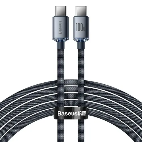 Cablu de date Baseus Crystal Shine, USB Type-C la USB Type-C, 100W, 2m, Negru