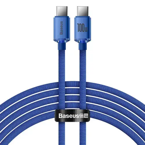 Cablu de date Baseus Crystal Shine, USB Type-C la USB Type-C , 100W, 2m, Albastru