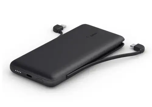 Acumulator Extern Belkin Boost Charge Plus, 10000 mAh, 18W, USB-C, Lightning, Cabluri integrate, LED (Negru)