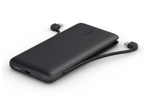 Acumulator Extern Belkin Boost Charge Plus, 10000 mAh, 18W, USB-C, Lightning, Cabluri integrate, LED (Negru)