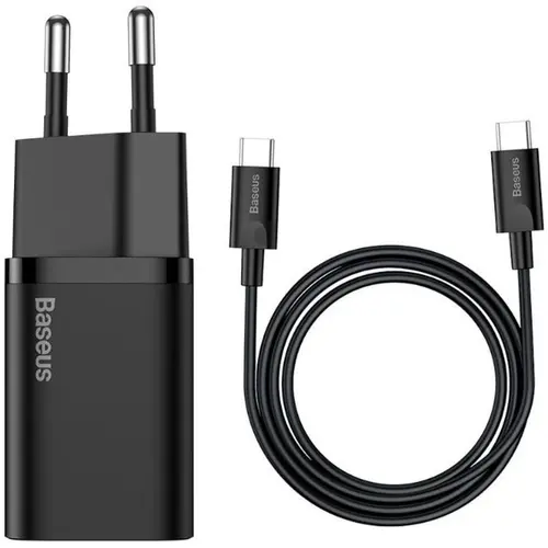 Incarcator Retea Baseus Super Si Quick Charger + Cablu Type-c la Type-c, 25 W, 1m (Negru)