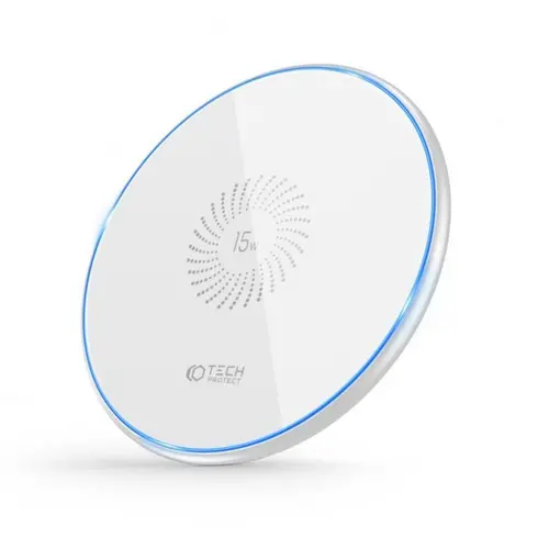 Incarcator Wireless Tech-Protect C1, 15W, Qi, Cablu USB-C 1m inclus (Alb)