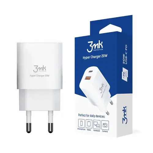 Incarcator retea 3Mk HyperCharger, 20W, 1 x USB-A, 1 x USB Type-C (Alb)