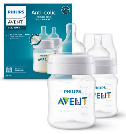 Set 2 biberoane anti-colici Philips Avent SCY100/02, 125 ml, +0 luni, 2 buc, Fara BPA (Alb/Transparent)
