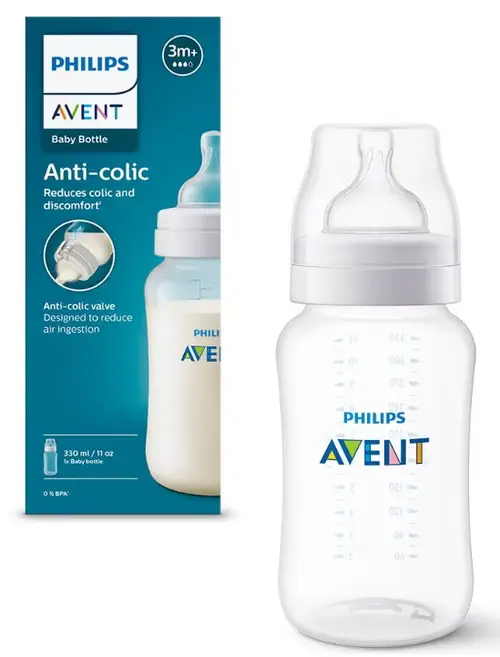Biberon Philips Avent SCY106/01, Dispozitiv  anti-colici, 330 ml, +3 luni, Fara BPA (Alb/Transparent)