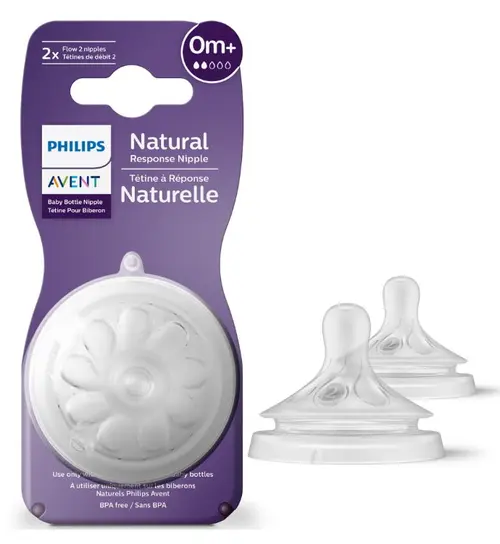 Set 2 tetine silicon Philips Avent Natural Response SCY962/02, +0 luni, Debit 2 (Transparent)