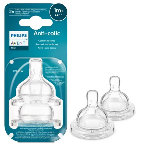 Set 2 tetine Philips Avent Anti-colici SCY762/02, +1 luna, Debit 2 (Transparent)