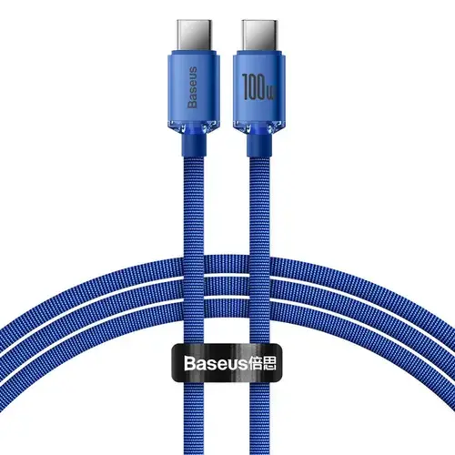 Cablu de incarcare Baseus Crystal Shine Series CAJY000603, USB Type-C la USB Type-C, 100W, 1.2m (Albastru)