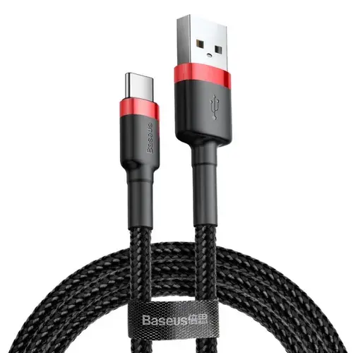 Cablu de date Baseus Cafule CATKLF-C91, USB la USB Type-C, Quick Charge, 2m (Negru/Rosu)