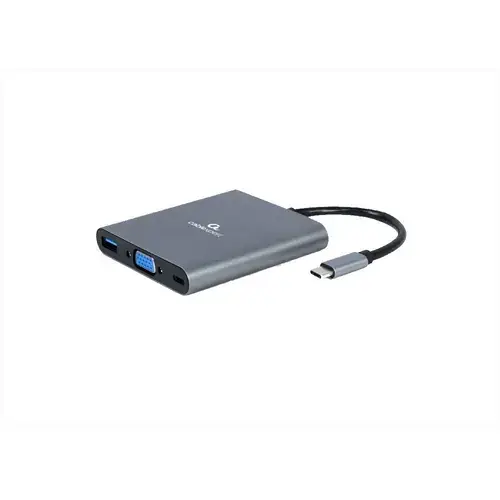 Docking station Gembird Cablexpert, Universal, Conectare PC USB Type C, 1 x USB-C, 1 x USB 3.1, 1 x HDMI, 1 x VGA, PD 60 W, SD, microSD, Audio (Argintiu)