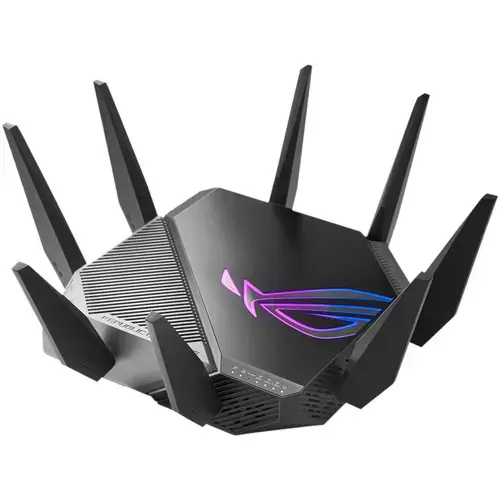 Router Gaming Wireless ASUS ROG Rapture GT-AXE11000, AXE11000, Tri-Band, Quad-Core 1.8GHz CPU, 256MB/1GB Flash/RAM, 2.5G port, AiProtection Pro, Adaptive QoS, VPN Fusion, IPTV, OFDMA, MU-MIMO, Beamforming, Link Aggregation, Port forwarding, RGB, AiMesh (
