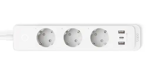 Prelungitor inteligent TP-LINK Tapo P300, Schuko x 3, USB x 2, USB Type-C x 1, 1.5m, Bluetooth, WiFi (Alb)