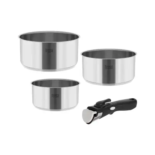 Set 3 oale inox Teesa Cook Expert Single Hand, maner detasabil, 1.6 l, 2.3 l, 3.1 l