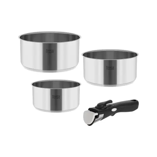 Set 3 oale inox Teesa Cook Expert Single Hand, maner detasabil, 1.6 l, 2.3 l, 3.1 l