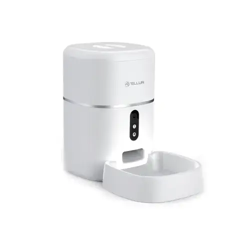 Distribuitor hrana animale WiFi Tellur Smart, Camera UltraHD, 4L, Alb