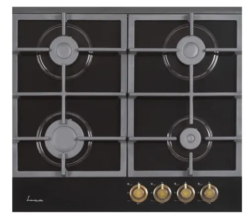Plita incorporabila Fram FBH-S4IWF-GRBK, Gaz, 4 Arzatoare, Aprindere electrica, 60 cm (Negru)