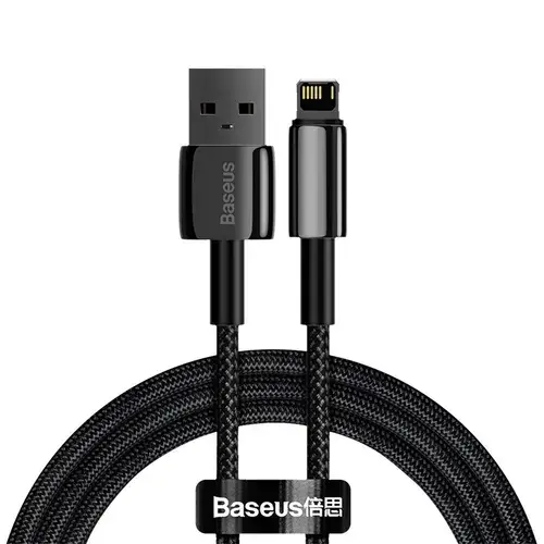 Cablu de date Baseus Tungsten Gold, USB - Lightning, 2.4A, 2m, Negru