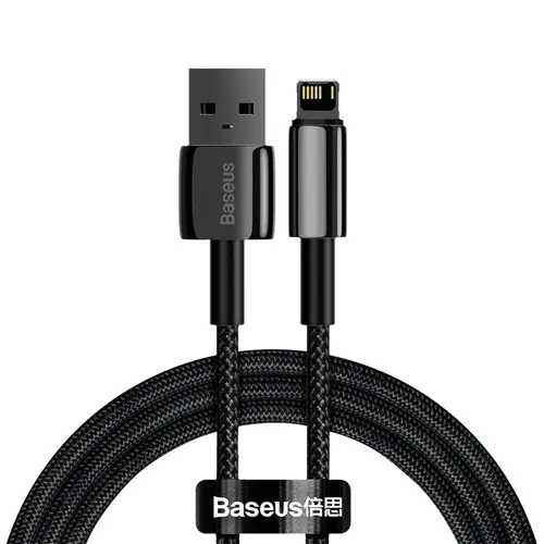 Cablu de date Baseus Tungsten Gold, USB - Lightning, 2.4A, 2m, Negru