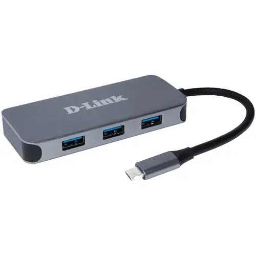 HUB USB D-LINK DUB-2335, USB Type C, cablu 10 cm, metalic, Argintiu
