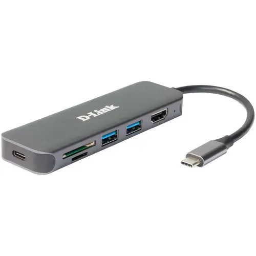 HUB USB D-LINK DUB-2327, USB Type C, cablu 10 cm, metalic, Argintiu