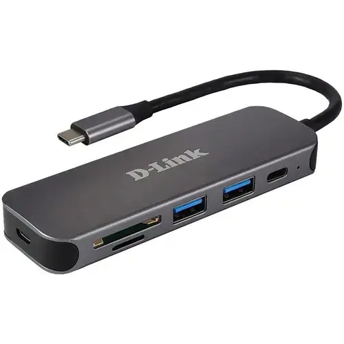 HUB USB D-LINK DUB-2325, USB Type C, cablu 10 cm, metalic, Argintiu