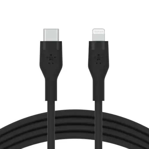 Cablu de incarcare Belkin, Boost Charge Flex, Silicon, USB-C la Lightning, 1M, Negru