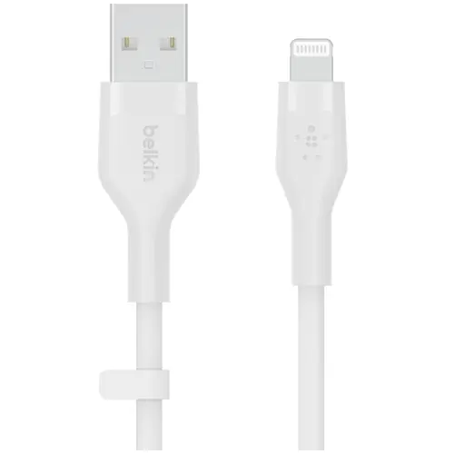Cablu de incarcare Belkin, Boost Charge Flex, Silicon, USB-A la Lightning, 3M, Alb