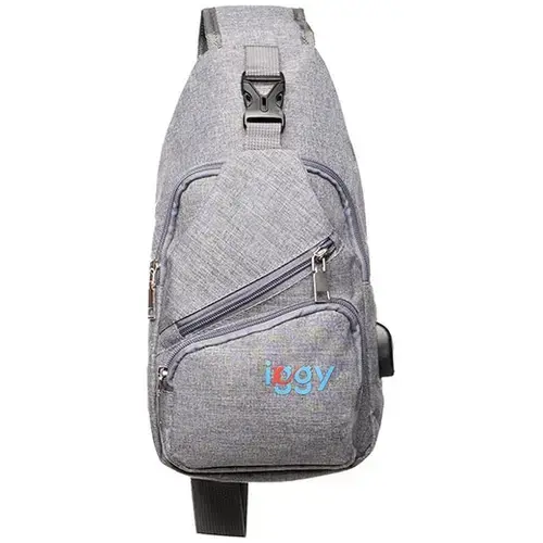 Rucsac  Iggy sling, 1 bretea, 1 compartiment principal, 2 compartimente frontale, 32x16x6.9cm, mufa USB incarcare+Cablu, polyester, Gri
