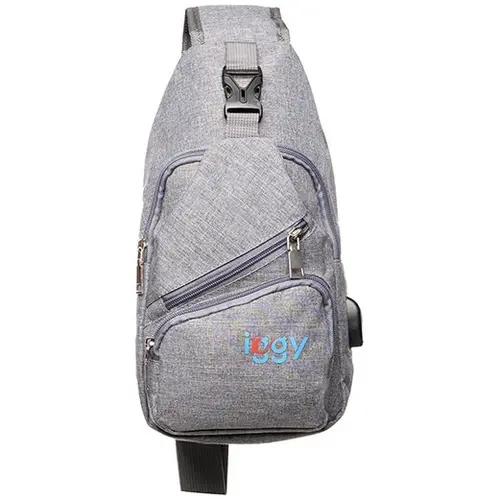 Rucsac  Iggy sling, 1 bretea, 1 compartiment principal, 2 compartimente frontale, 32x16x6.9cm, mufa USB incarcare+Cablu, polyester, Gri