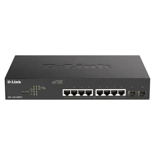 Switch PoE D-LINK Smart 8 porturi Gigabit (8 PoE) + 2 porturi SFP - DGS-1100-10MPV2/E