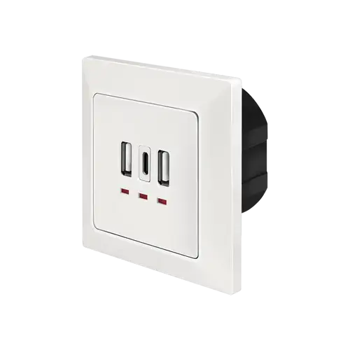 Priza de perete Logilink PA0254, 2 x USB-A 5V/2.4A, 1 x USB-C 5V/3A, ingropata, martori LED, Alb
