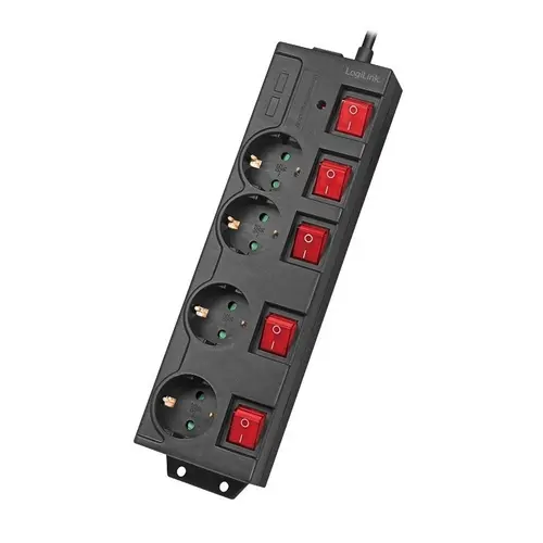 Prelungitor Logilink LPS251, 4 prize Schuko, conectare Schuko tata cablu 1.5 m, 16 A, protectie copii, Negru