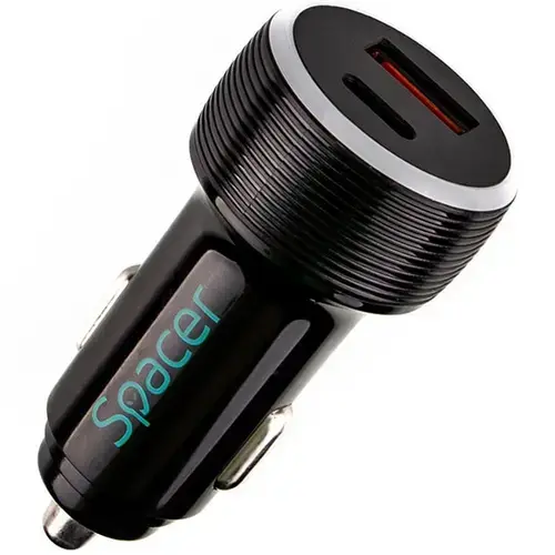 Aliemtator auto SPACER Quick Charge 17W 3.1A max putere totala 17W LED ambiental 1 x USB si 1 x USB Type-C pentru bricheta auto, Negru
