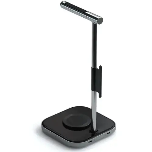 Suport Satechi 2-IN-1 casti si incarcator wireless USB-C cablu inclus, adaptorul priza nu este inclus, Gri