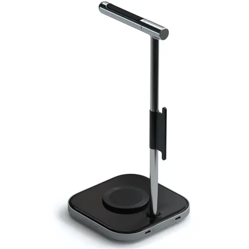 Suport Satechi 2-IN-1 casti si incarcator wireless USB-C cablu inclus, adaptorul priza nu este inclus, Gri