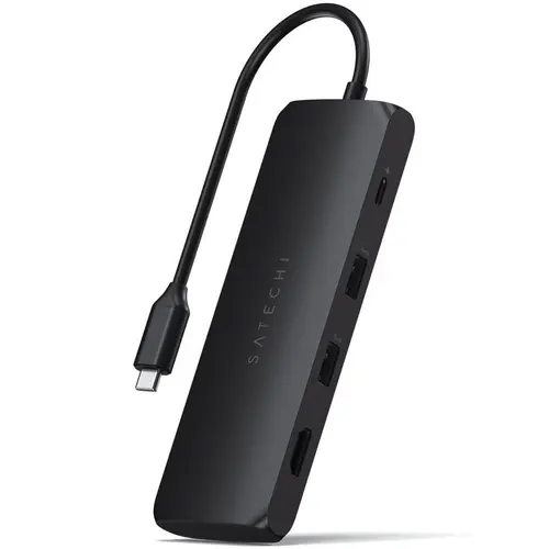Hub hibrid USB-C Satechi din aluminiu, compartiment SSD, HDMI 4K, 2 x USB-A 3.1 Gen 2 pâna la 10 Gbps, Negru