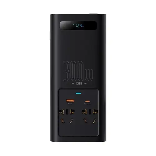 Invertor auto/Incarcator Baseus IGBT Inverter pentru masina, 12V - 220V, 300W, USB-A, USB-C, PD QC3.0 (Negru)