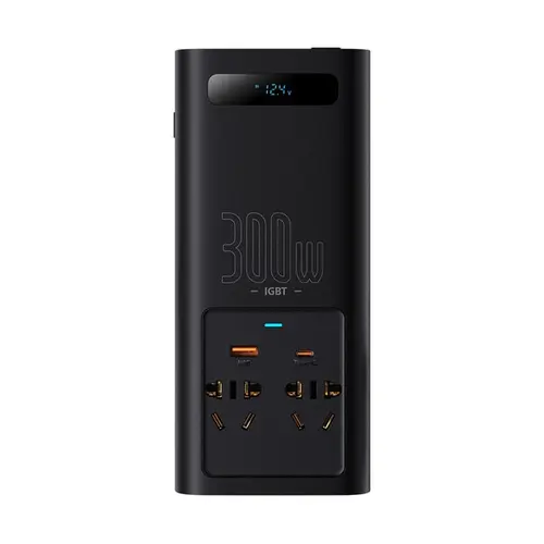 Invertor auto/Incarcator Baseus IGBT Inverter pentru masina, 12V - 220V, 300W, USB-A, USB-C, PD QC3.0 (Negru)